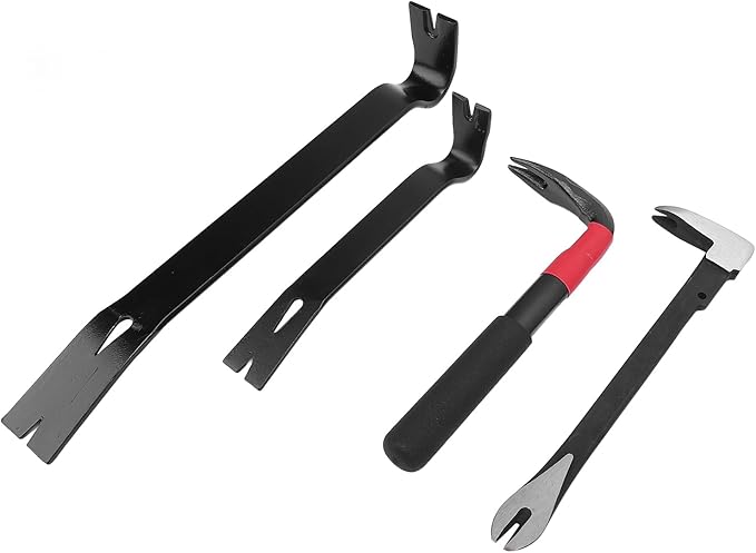 Nail Puller Pry Bar Set 4 Pcs Multi Functional High Hardness Ergonomic Design Flat Crowbar for Home Decoration Woodworking 45 Manganese Steel 9 Inch 10 Inch 15 Inch