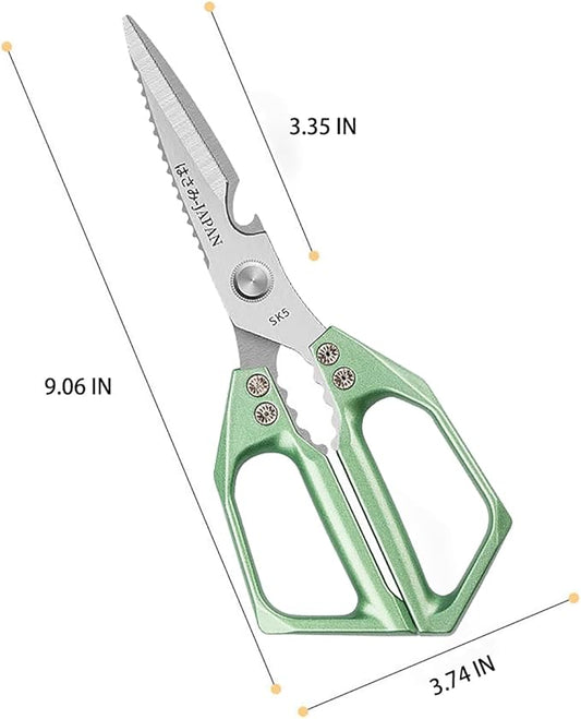 Multi-Purpose Rust Proof Kitchen Shears,Meat Scissors,Dishwasher Safe,Can be Used to Cut Vegetables, Chicken, Steak,Scrape Fish Scales, and Open Bottle Caps, etc(Green)