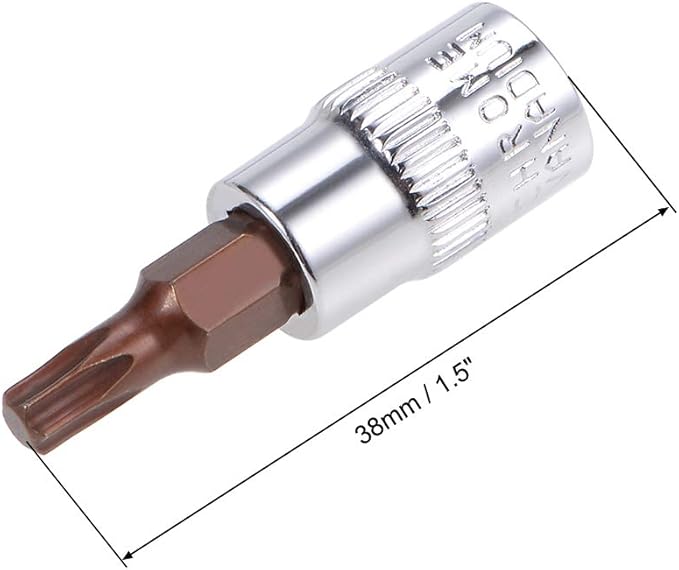 uxcell 3pcs 1/4" Drive x T15 Torx Bit Socket, S2 Steel Bits CR-V Sockets 38mm Length Use with Ratchet Wrench, Slide Bar, Extension Rod