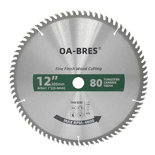 12-Inch Miter/Table Saw Blades, 80-Tooth ATB TCT Fine Finish Wood Cutting Circular Saw Blade with 1-Inch Arbor