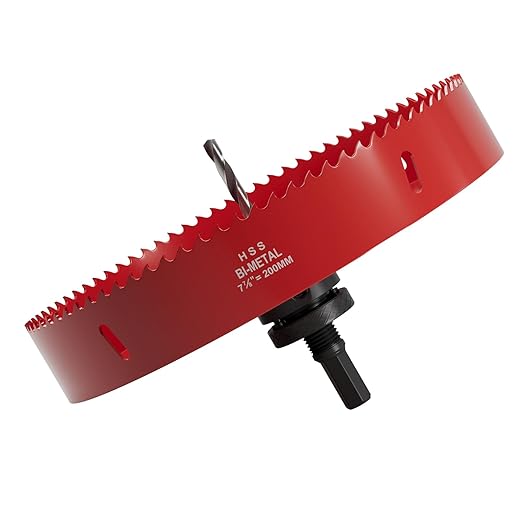7-7/8" (200mm) Bi-Metal M42 High Speed Steel Hole Saw with Pilot Drill Bit, Smooth Cutting Edge for PVC, Drywall, Wood, Plastic, Gypsum Board, Rubber, Thin Metal