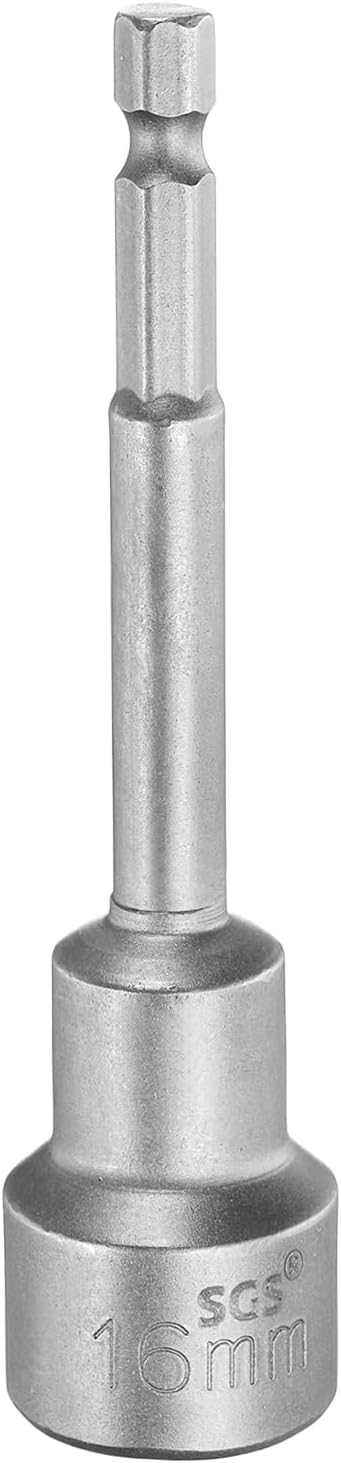 HARFINGTON Nut Driver Drill Bit 16mm Metric Socket 1/4" Hex Shank 3.94" (100mm) Long Magnetic 6-Point Sockets Quick Change CR-V Steel Bolt Setters for Power Drill Drivers