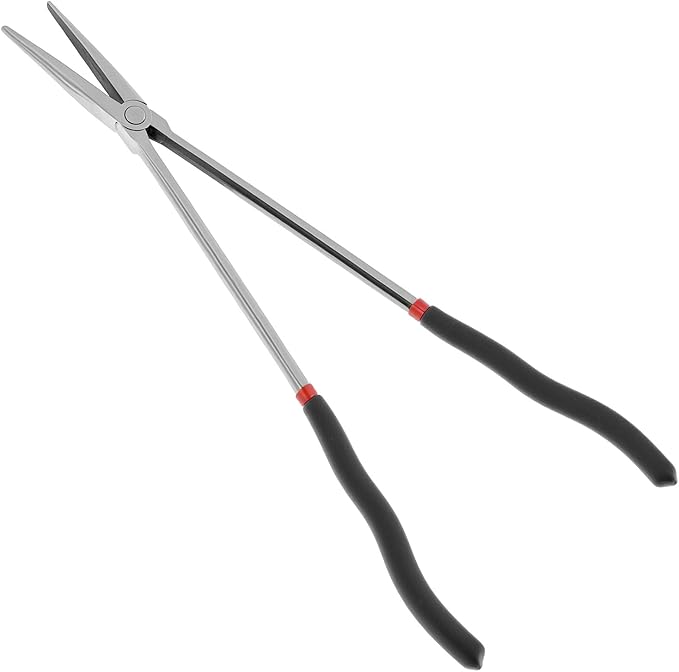 QWORK Straight Long Needle Nose Pliers, 16 Inch Long Reach Needle Nose Pliers, Straight & Bent Jaw Plier Set with Non-Slip Handles for Narrow Spaces & Precision Work