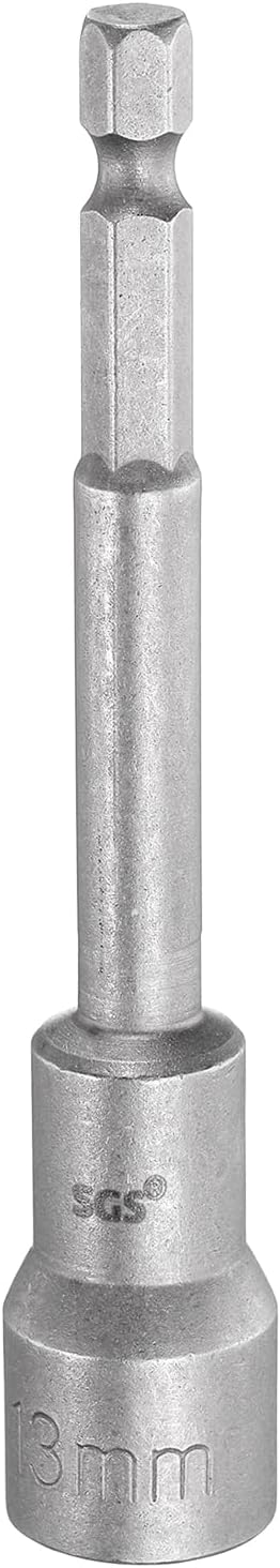 HARFINGTON Nut Driver Drill Bit 13mm Metric Socket 1/4" Hex Shank 3.94" (100mm) Long Magnetic 6-Point Sockets Quick Change CR-V Steel Bolt Setters for Power Drill Drivers