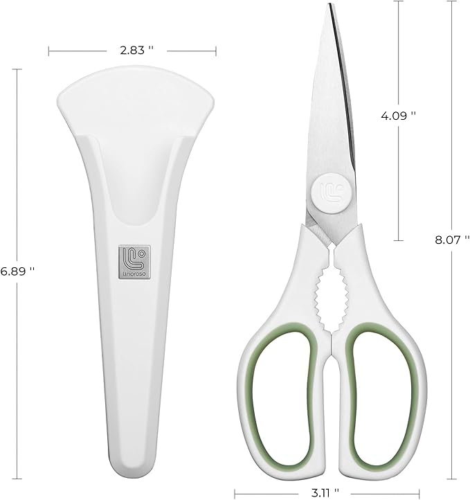 Linoroso Kitchen Scissors All Purpose Kitchen Shears with Magnetic Holder, Soft Grip Handle Cooking Scissors Dishwasher Safe with Come Apart Blade Heavy Duty Scissors for Meat, Vegetable, Herb, White