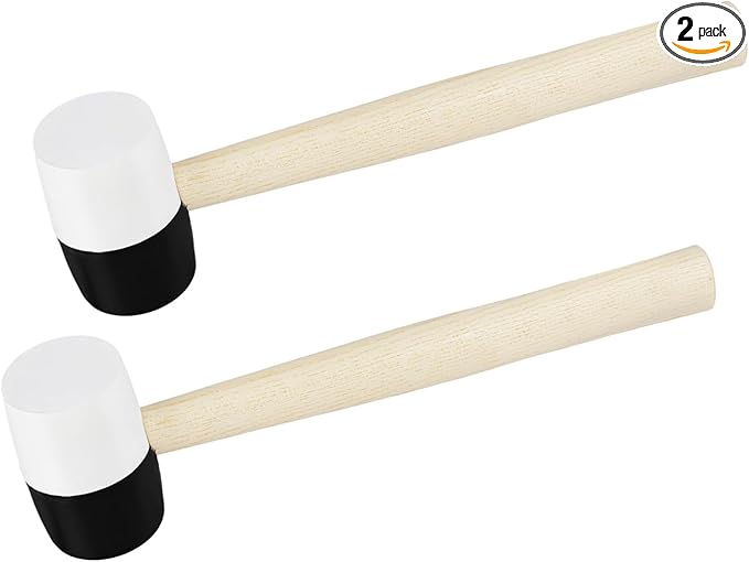 SINJEUN 2 PCS 16 oz Rubber Flooring Mallet, Black and White Double Face Hammer with Wood Handle, Solid Rubber Mallet Hammer for DIY, Tile Setting, Laminate Flooring Installs