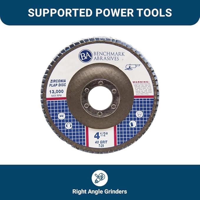 Benchmark Abrasives 4.5" x 7/8" Premium Zirconia T29 Angled Flap Discs 4 1/2 for Angle Grinder, Sanding Discs, Finishing, Rust, Stock Removal- Grinding Wheels 4 1/2 Inch (100 Pack) - 40 Grit