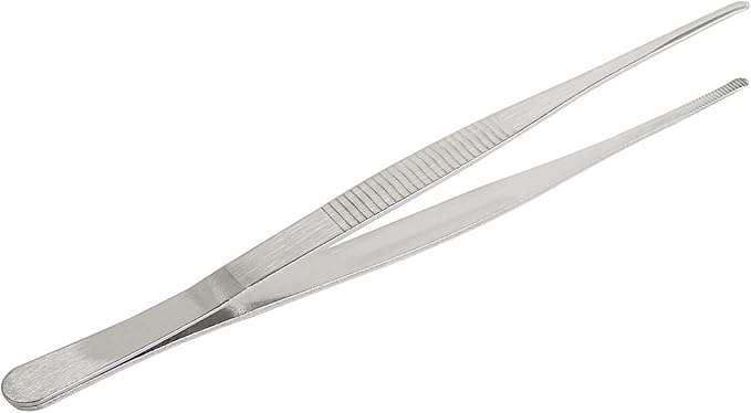 Aoje-Link Stainless Steel Straight Blunt Tweezers, horizontal serrated tips, used for repairs, barbecues, auxiliary tools, silver, 4pcs