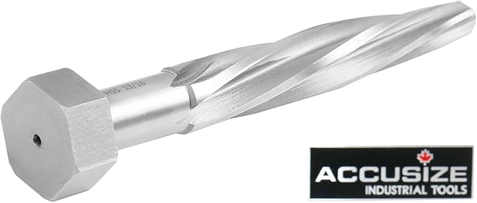 Accusize Industrial Tools H.S.S. Aligning Reamer - 13/16'' Diameter, 5'' Flute Length, 7'' OAL, Hex Shank, Spiral Flute, 0523-6035