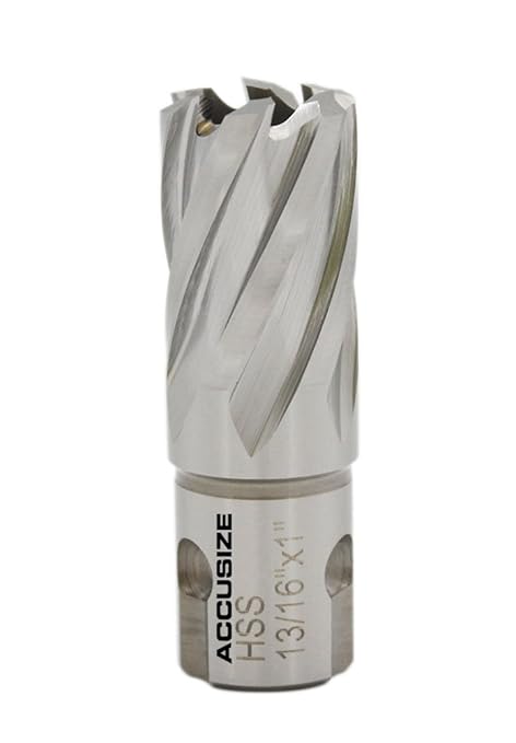 Accusize Industrial Tools 10 Pc Hss Annular Cutter 13/16'' by 1'' Depth with Nitto/1 Touch/3/4'' Weldon Shank, Plus 1 Pilot Pin, 1190-2021pin