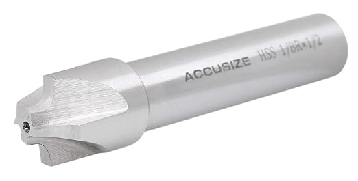 Accusize Industrial Tools 1/8'', H.S.S. Corner Rounding End Mills, 1/2'' Shank Dia, 5/8'' Cutter Dia, 3'' Overall Length, 1011-0018