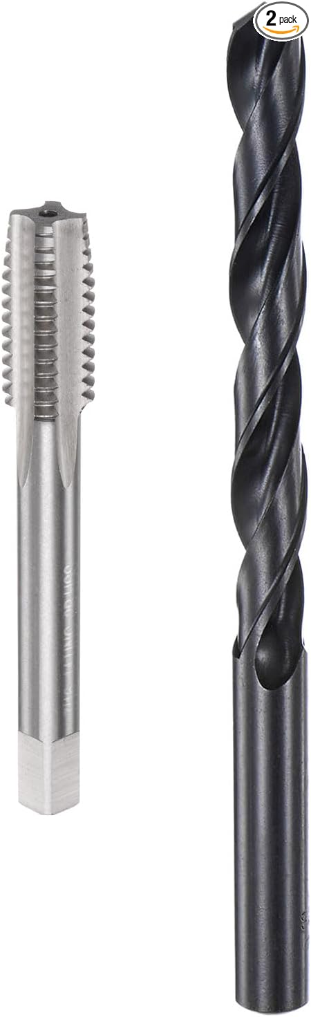 uxcell Tap and Drill Bit Set, 7/16-14 UNC Thread Tap & 3/8.9" Black Oxide Twist Drill Bit, Straight Flute Tap Tapping Threading Repair Tool Kit