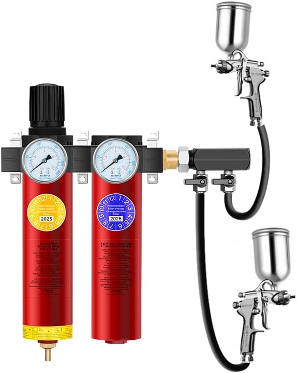 NANPU Z Series 2-Stage Air Filtration System - Sintered & Fine Filters, 1/2" NPT Inlet, 1/4" NPT Outlet Module, 0-230 psi Gauge, 127 CFM @ 6 bar, Metal Housing, Auto Drain (ZP106-D)