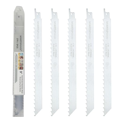 9 Inch Stainless Steel Reciprocating Saw Blades for Frozen Meat Bone Cutting,3 TPI Food Saw Blades-5 Pack