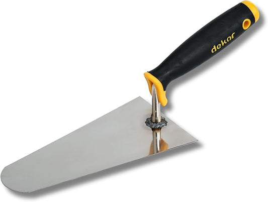 DEKOR Plaster and Brick Trowel - Size 8" - German Stainless Steel Ensures Rust-Free Performance for Masonry Tools, Bricklaying, Plastering - Commercial and DIY Use - Made in Europe - Soft Grip
