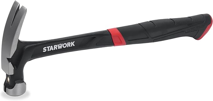 STARWORK 20 oz Hammer with Comfort Grip, Nailing Hammer Steel Head Steel Handle, AntiVibe, Rip Claw