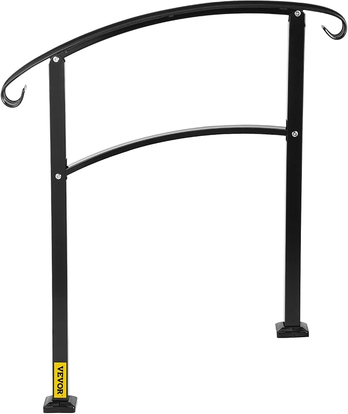 VEVOR Outdoor Steps Handrail, Black Arch#1, Adjustable Metal Staircase Railing, Thickened Porch & Deck Railing