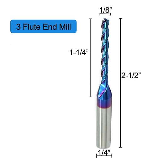 CNC Router Bit 3 Flutes 1/8 inch Cutting Dia 1/4 inch Shank Spiral Solid Carbide End Mill with NACO Coating for Wood Cut Carving Engraving