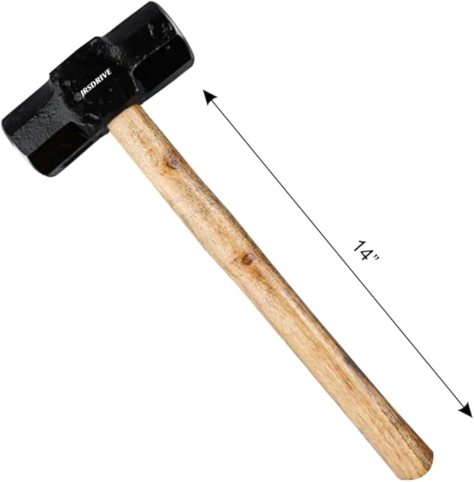 Sledge Hammer 4 lb Wooden Hammer length with 14 Inch Polished Hitting Face Metalworking Tools for Home Improvement, Automotive, Industrial, and Construction E-3006