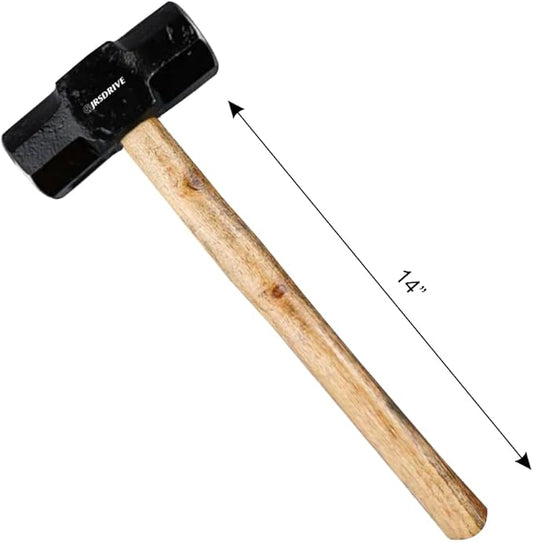Sledge Hammer 4 lb Wooden Hammer length with 14 Inch Polished Hitting Face Metalworking Tools for Home Improvement, Automotive, Industrial, and Construction E-3006