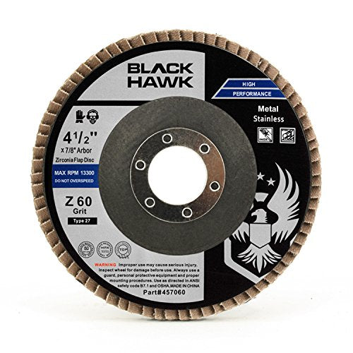 BHA Grinding and Sanding Flap Discs T27, 4-1/2" x 7/8", 60 Grit - 10 Pack