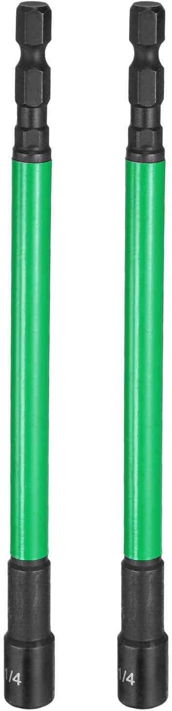 HARFINGTON 2pcs Nut Driver Drill Bit 1/4 Inch SAE Socket 1/4" Hex Shank 6" (150mm) Extra Long Magnetic 6-Point Sockets Quick Change CR-V Steel Bolt Setters for Power Drill Drivers