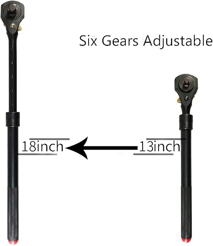 MacWork 1/2in.& 3/8in Dual Head Ratchet Handle -Telescopic Black Ratchet Spanner with Hammer Function