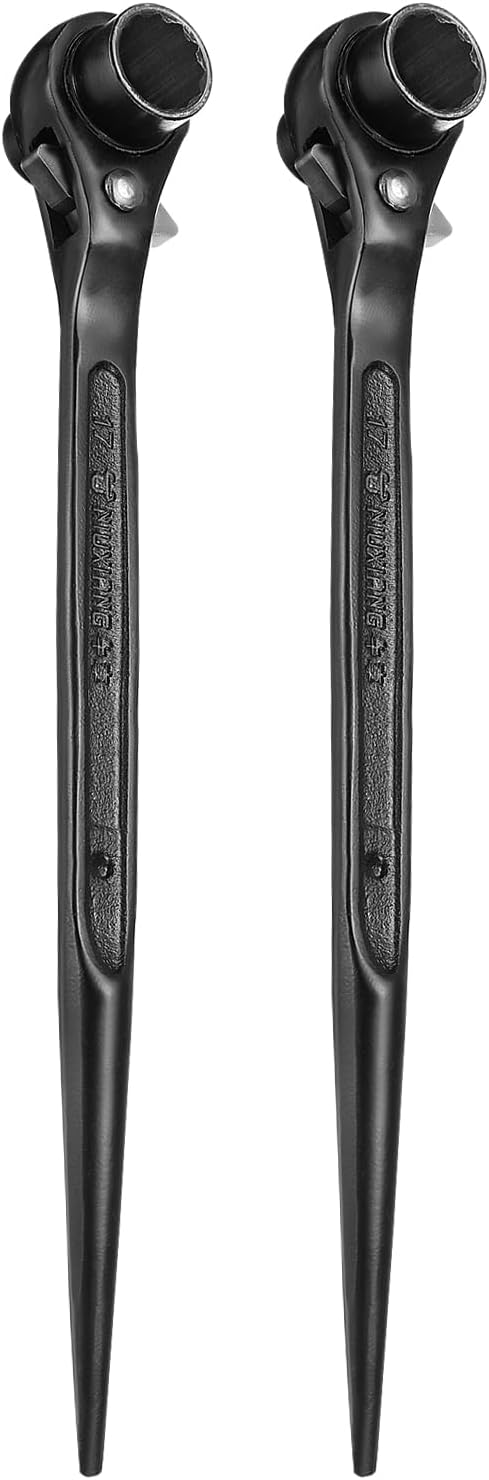 HARFINGTON 2pcs Scaffolding Podger Ratchet Wrench 14mm x 17mm CR-V 12 Point Double Ended Socket Ratcheting Podger Scaffold Spud Spanner Tool for Auto Repair Mechanical Maintenance, Black