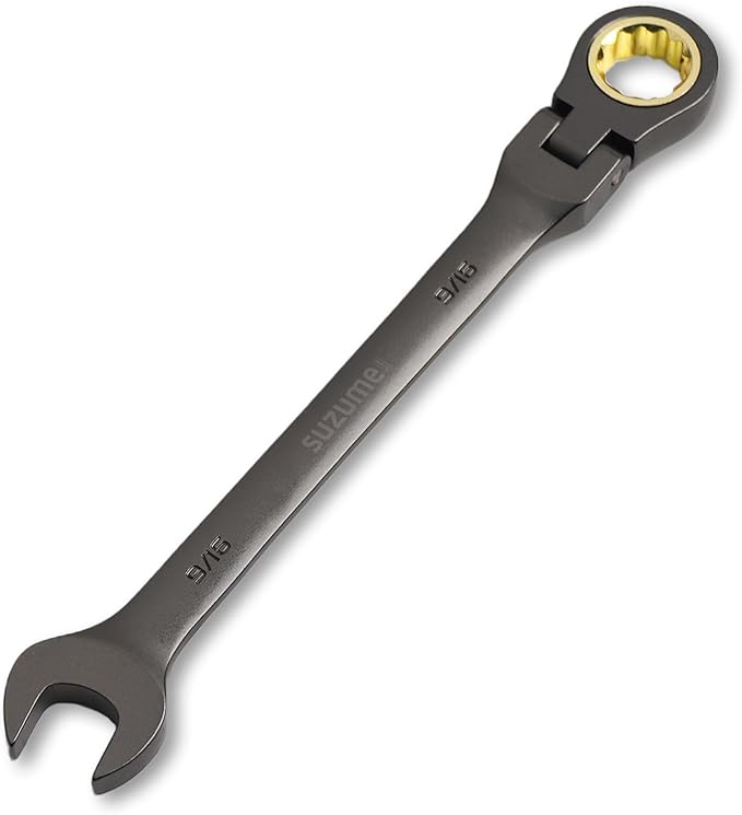 SUZUME 9/16??Flex Head Ratcheting Wrench SAE 72 Teeth Cr-V Steel with 180째 Flexible Head 15K+ Cycle Locked Gears Black Nickel Coating