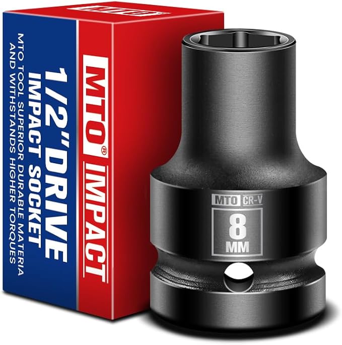 MTO 1/2" Drive 8mm Shallow Impact Socket, 6-Point Metric Socket for Automotive Maintaince, CR-V Steel Meets ANSI Standards