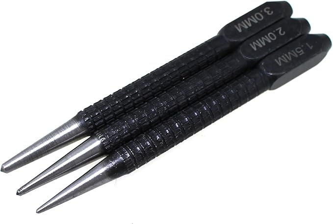 Maxmoral 3PCS 4 Inch Length Black High Carbon Steel Center Punch Set Mechanical Maintenance Installation Positioning Drilling Utensil for Alloy Steel Metal Wood Marking Drilling