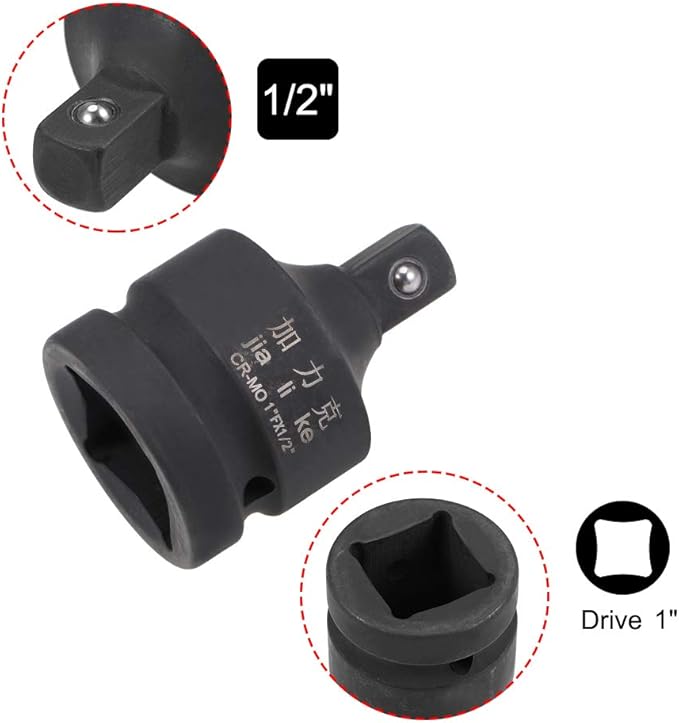 uxcell 1" Drive (Female) x 1/2" (Male) Impact Socket Reducer for Use with Air Impact Drivers, Breaker Bars, Ratchets, CR-MO Steel