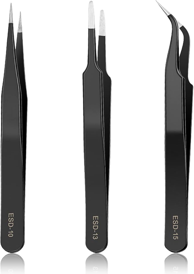 YHYZ High Precision Tweezers Set (3PCS), Anti-Static Stainless Steel Precise Tweezers (Fine, Curved, Flat), Perfect for Craft, Electronic, Soldering, Model, Hobby, Jewelry Making, Laboratory
