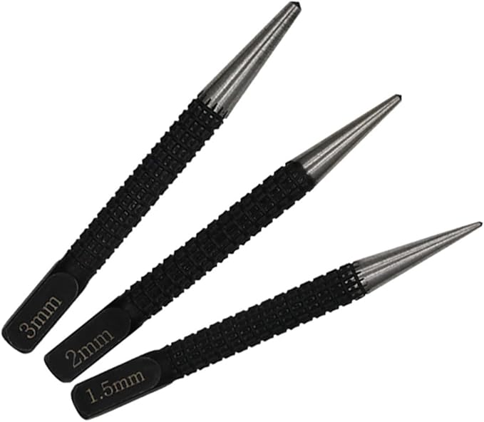 Maxmoral 3PCS 4 Inch Length Black High Carbon Steel Center Punch Set Mechanical Maintenance Installation Positioning Drilling Utensil for Alloy Steel Metal Wood Marking Drilling