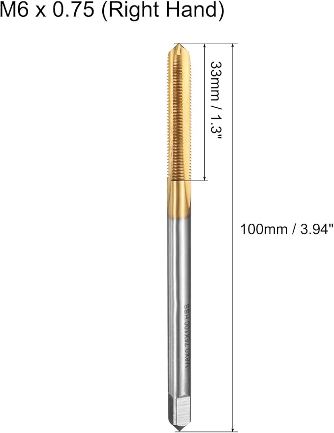uxcell Metric Thread Tap M6 x 0.75 H2 100mm Straight Flute Screw Thread Milling Machine Taps Threading Tapping Repair Tool