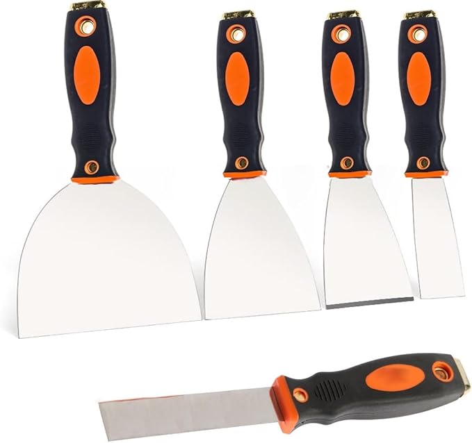 Edward Tools Pro Putty Knife 5 Piece Set - 1??5??Heavy Duty Stainless Steel Scraper Knives with Ergo Grip Handle and Steel Striking Butt - Tool for Scraping, Wallpaper, Spackle, Spreader, Taping Knife