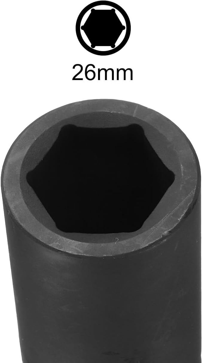 uxcell 3/4-Inch Drive 26mm 6-Point Deep Impact Socket, CR-MO Steel 78mm Length, Metric Sizes