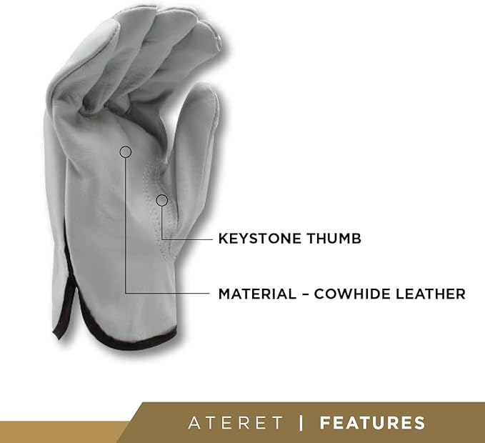 ATERET 24 Pairs 2X-Large Heavy Duty Durable Cowhide Leather Work Gloves I Driver Gloves for Truck Driving, Warehouse, Gardening, Farming