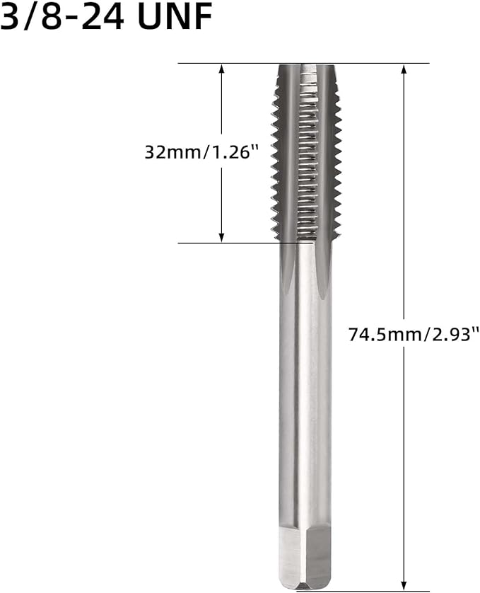 3/8-24 UNF Thread Tap, HSS Machine Tap Right Hand, Straight Fluted Thread Milling Taps, 1 PCS