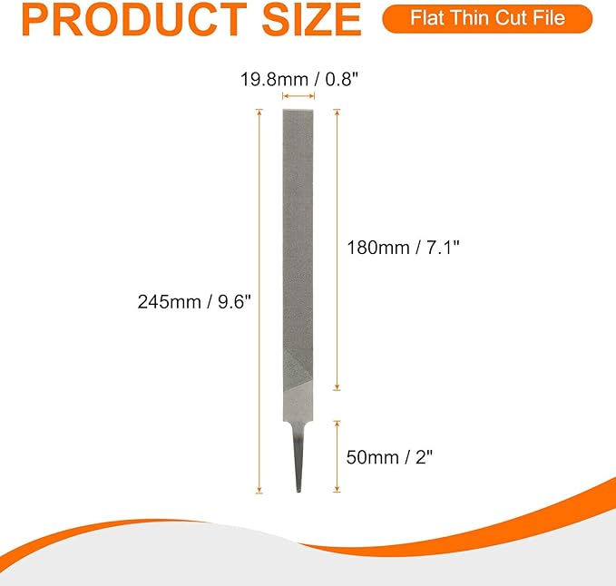 HARFINGTON 2pcs Flat Thin Cut File 8" Double Cut Teeth High Carbon Steel Hand Rasp File without Handle for Metal Wood Deburring Removing
