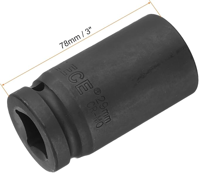 uxcell 3/4-Inch Drive 29mm 6-Point Deep Impact Socket, CR-MO Steel 78mm Length, Metric Sizes