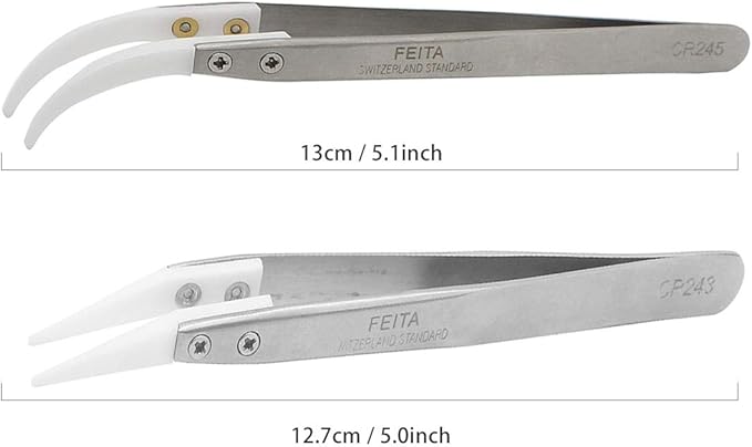 Ceramic Tweezer Set - FEITA Ceramic Precision Tweezers for Electronic Repair, DIY Hobbies - NO MORE BROKEN TIPS! (2-Pcs)