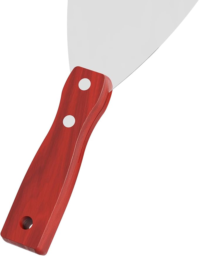 Putty Knife, 4 Inch Stainless Steel Scraper Tool, Wooden Handle Metal Spackle Knives for Drywall, Decals, Wall Paper, Floor Tile, Patching, Painting, Taping, Scraping Coating