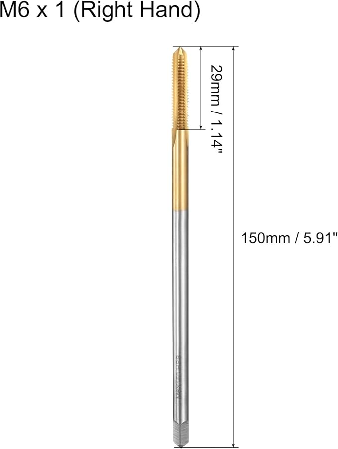 uxcell Metric Thread Tap M6 x 1 H2 150mm Straight Flute Screw Thread Milling Machine Taps Threading Tapping Repair Tool