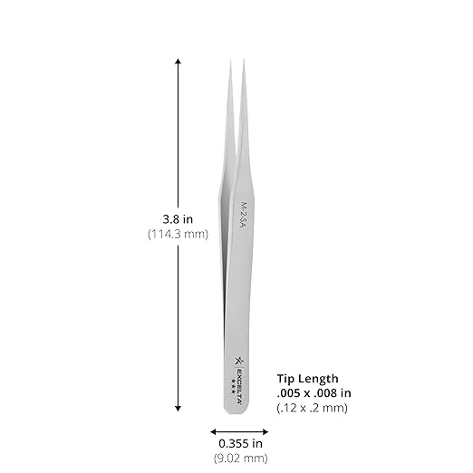 Excelta Mini Precision Tweezers, Straight Tapered Fine Point, Anti-Magnetic Stainless Steel, Perfect for Microscopy, 3.38" Length, Professional
