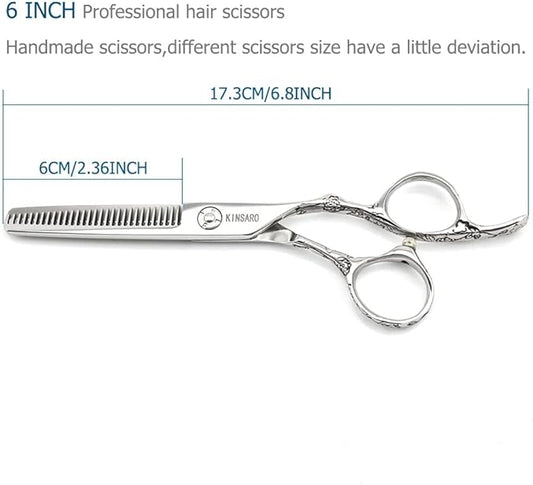 Hair Scissors 6 Inch Professional Barber Hair Thinning Scissors Thinning Shears 440C Barber Shears 30 Teeth Rose handle KINSARO for Hairdresser Barbershop or Home Use