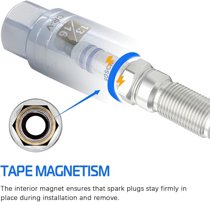 13/16-inch Magnetic Spark Plug Socket 3/8-inch Drive 6-Point Powerful Magnet Retains Spark Plugs Chrome Vanadium Steel