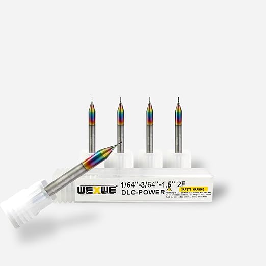 Tools DLC Series Carbide Square End Mill, Diamond-Like Coating, End Mill for Aluminum, Copper, Magnesium Alloys, High Silicon Aluminum, Composite Materials,2 Flute,1/8 Shank(.0156(1/64)", 5pcs)