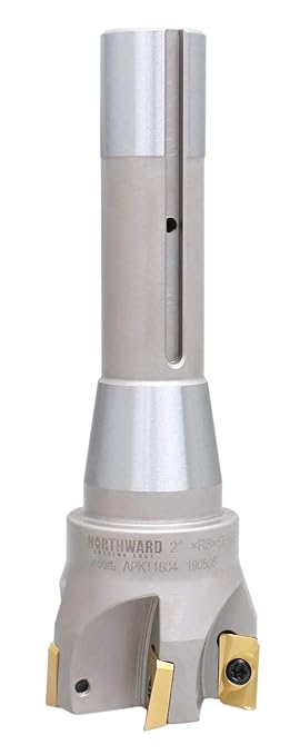 Accusize Industrial Tools 2'' Diameter by 6-1/8'' Oal 90 Degree R8 Shank Indexable End Mill with 5 Apkt1604 Carbide Inserts, 0028-6906
