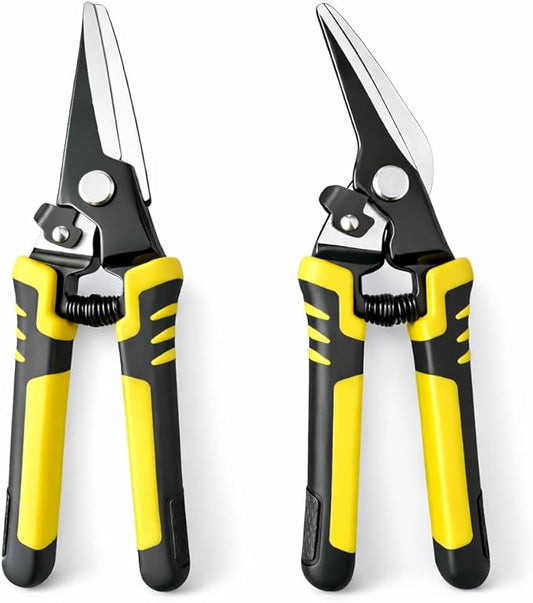 Aviation Tin Snips Set, 2-Piece 8 Inch Straight Cut & Left Cut Aviation Shears, Heavy Duty Metal Shears with Safety Lock for Sheet Metal, Thin Steel, Carpet and Packaging Belt Shearing